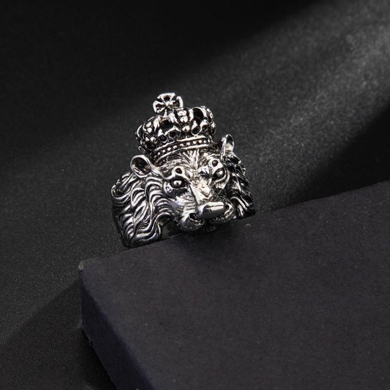 Retro Lion Crown Ring For Men Silver Color Punk Gothic Adjustable Ring Handmade Rock Hiphop Biker Accessories Man Gift