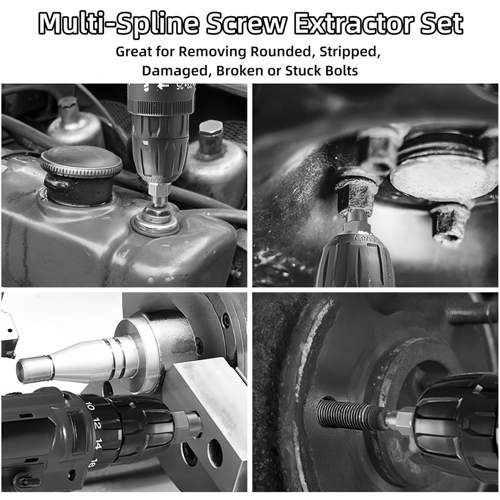 10 buc extractor de șuruburi cu cap hexagonal, multi-spline, ușor de îndepărtat, extractor de dezizolare pentru șuruburi rupte (1/8"-13/32") unealtă de înlăturare