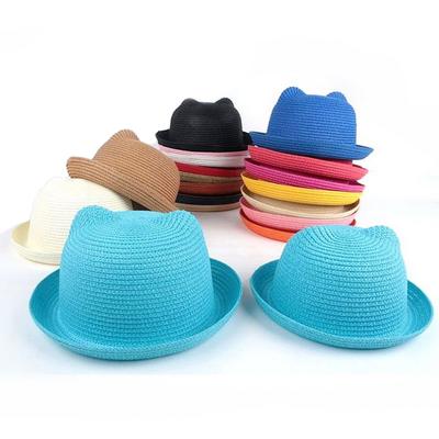 Niedliche Strohhüte, Sommer-Baby-Ohr-Dekoration, schöne Kinder-Charakter-Mädchen-Jungen-Sonnenhut
