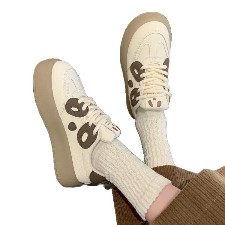 New Women's Panda Pattern Flat Bottom Not Tired Feet Thick Bottom Height Increase Non-slip Cushioning Casual Sports Board Shoes