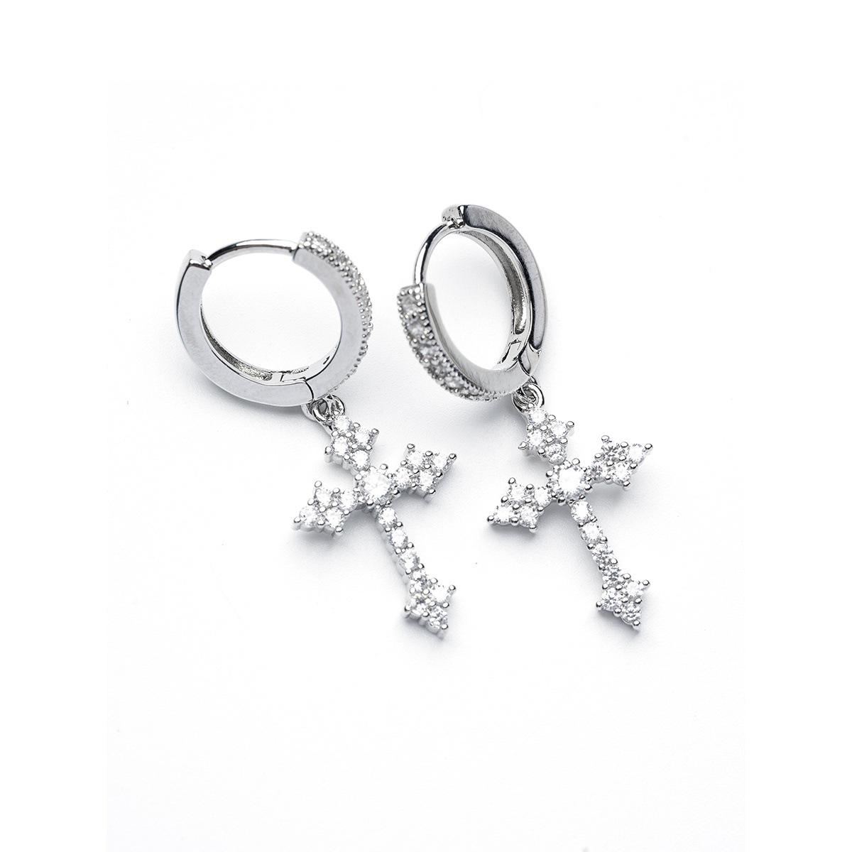 

Чоловічі розкішні сережки-хрестики з цирконієвими діамантами - Європейський та американський хіп-хоп тренд