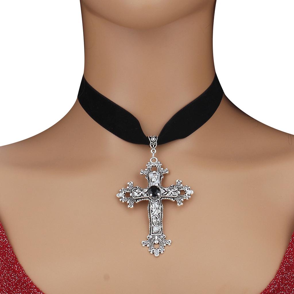 Rhinestone Cross Pendant Necklace Fashion Collar Necklace Jewelry for Women Girl