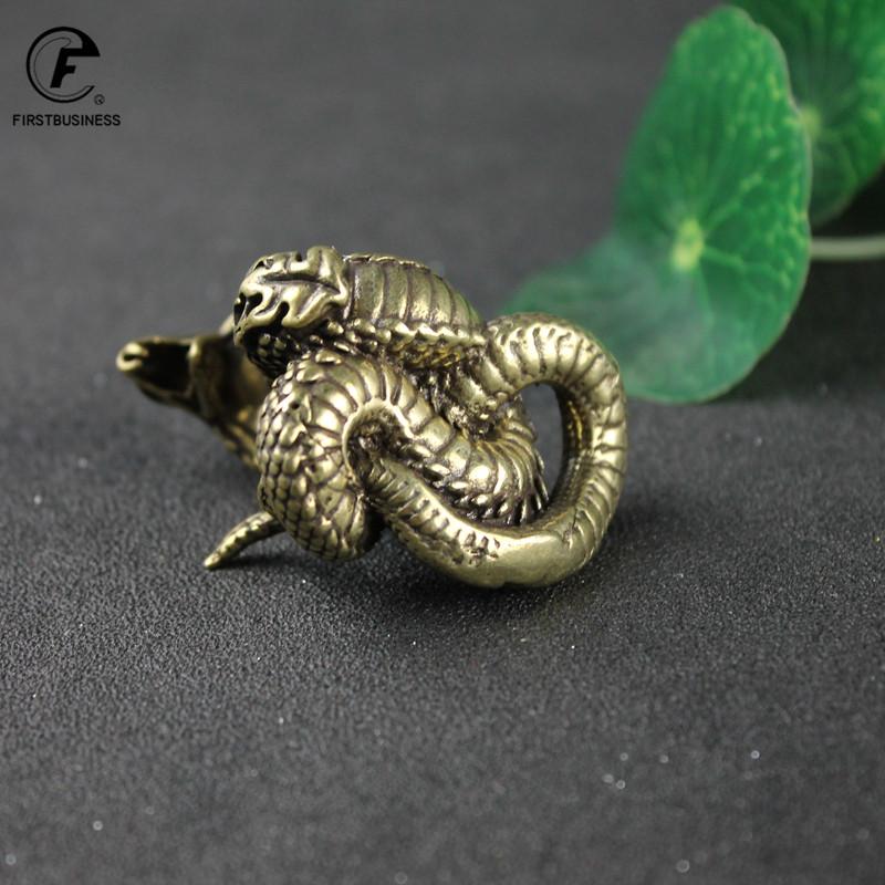 Antique Bronze Cobra Statue Ornament Zodiac Snake Miniature Figurines Copper Desktop Decoration Tea Pets Decor Accessories Craft