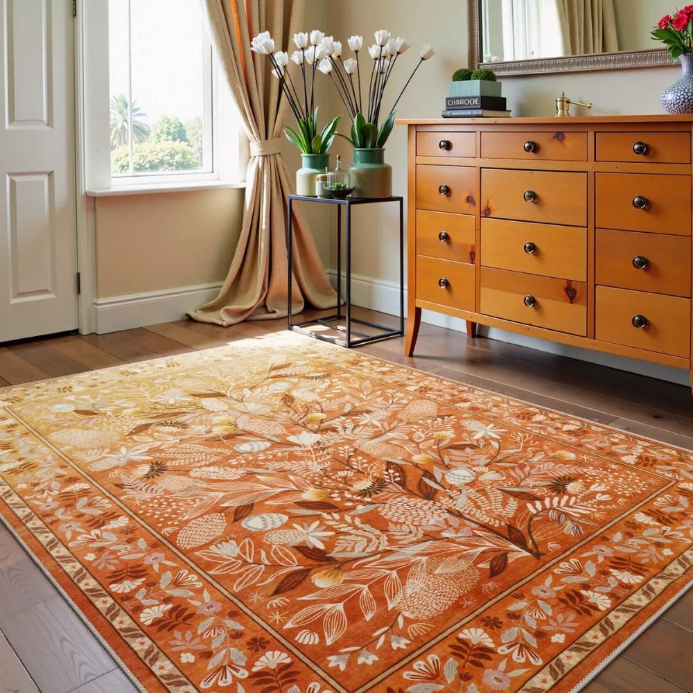 Green Large Area Rugs Botanical Floral Washable Rugs for Living Room Soft Rug for Bedroom Non-Slip Modern Rug Dining Room Mat