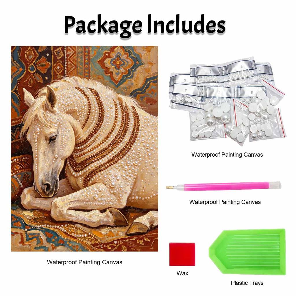 DIY Pearl Bead Art Canvas Horse Pattern Frameless Creative Craft Painting Kit for Relaxing Home Wall Decoration