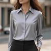 Camicie da donna in raso eleganti tinta unita a maniche lunghe camicetta da ufficio camicia top abbottonata femminile con collo a revers camicie camicetta autunno