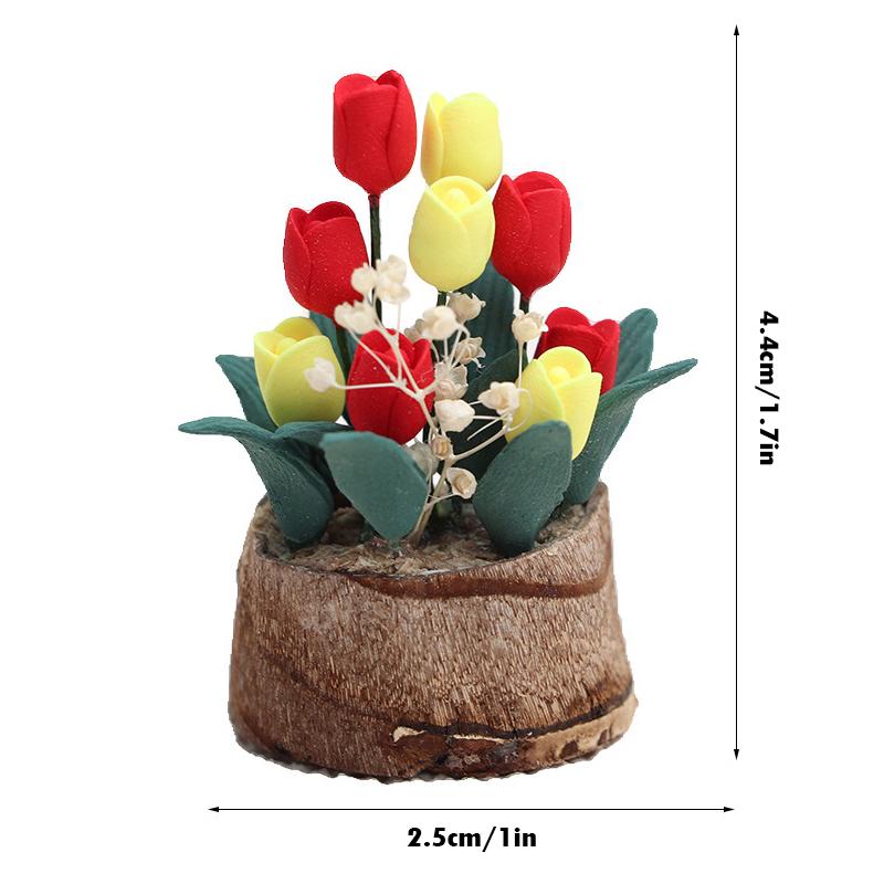 Dollhouse 1:12 Miniature Rose Tulip Hyacinths Sunflower Fruit Tree Potted Green Plant Flower Tree Plants Bonsai Model Home Decor