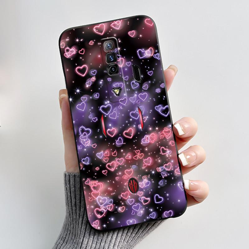 Per Custodia Red Magic 7 NX679J Per Nubia Red Magic 7S Cover Posteriore Carino Coniglio Amore Nero Morbido TPU Custodia per Telefono Per RedMagic 7 7S Guscio