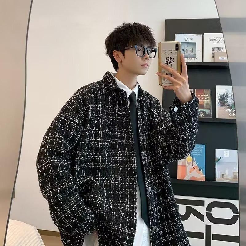 2025 autumn new national tide coat men's Korean version trend loose casual high sense small fragrant plaid jacket top