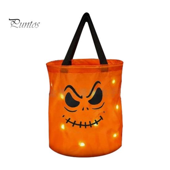 Festival Party Supply for Candy Glowing Pumpkin Bag with LED Lights, Reusable Halloween Treat Spooky Tote Lights Kids, Trick or Handbag Favors