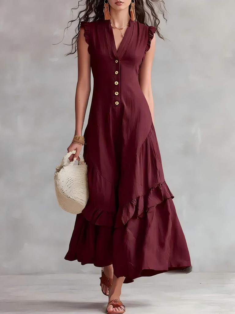 New Summer Arrival Elegant and Minimalist Asymmetrical Cotton-Linen Sleeveless Dress for Women