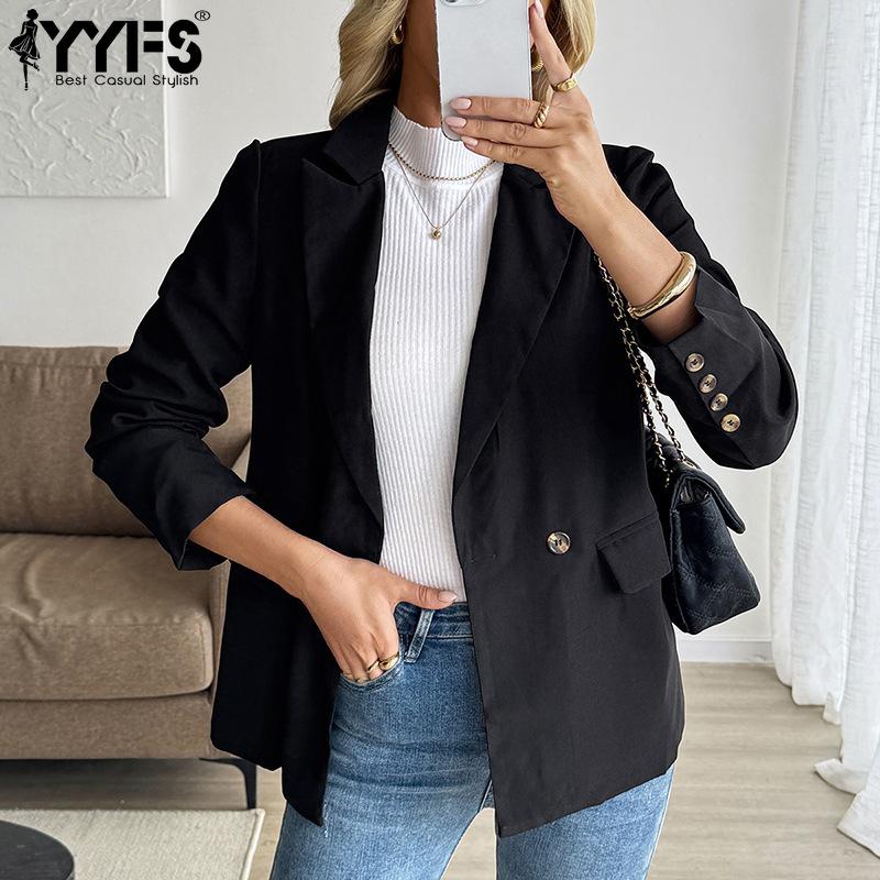 YYFS Women's Fashion Casual Solid Color Print Autumn Winter Long Sleeve POLO Neck Jackets & Coats