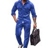 European and American Style Men's Autumn Winter 2-Piece Jacket and Casual Pants Set Solid Stand Collar Pockets Tracksuit
