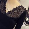 Damen Koreanischer Stil V-Ausschnitt Spitze Modal Langarm Basisschicht Top, Übergröße, Slim Fit, Trendig für Herbst/Winter 2025