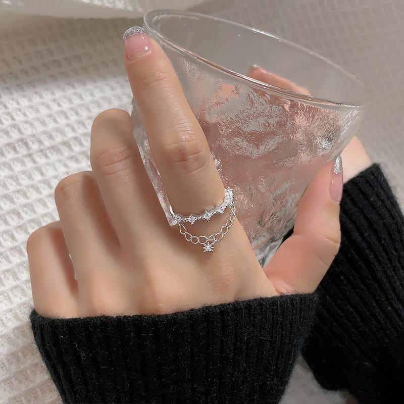 Gu Maoning Meteor Open Double Chain Ring: Luxury Star Zircon Index Finger Ring for Women