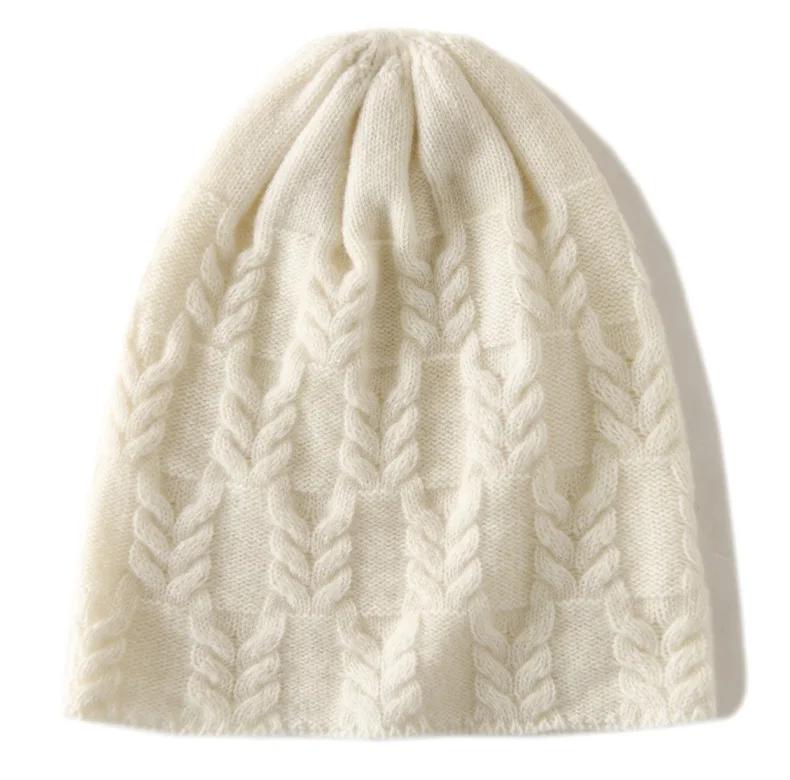 100% Goat Cashmere Knitted Beanies for Women Winter Warm Soft Skullies Hat For Girl Gorros Autumn y2k Fashion Korea Bonnet Cap