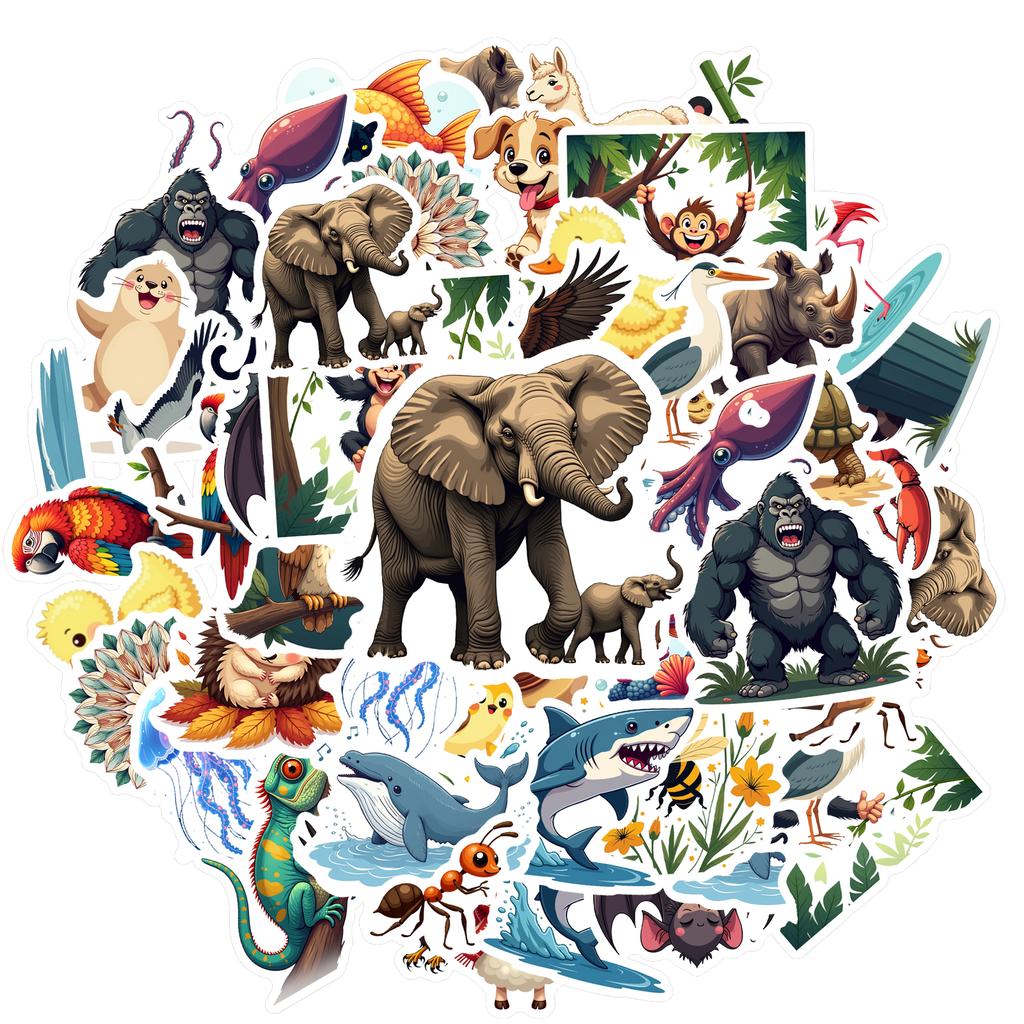 35-70pcs Animal World Stickers From Sea To Land Adorable Stickers Diy Travel Luggage Fridge Laptop Graffiti Sticker