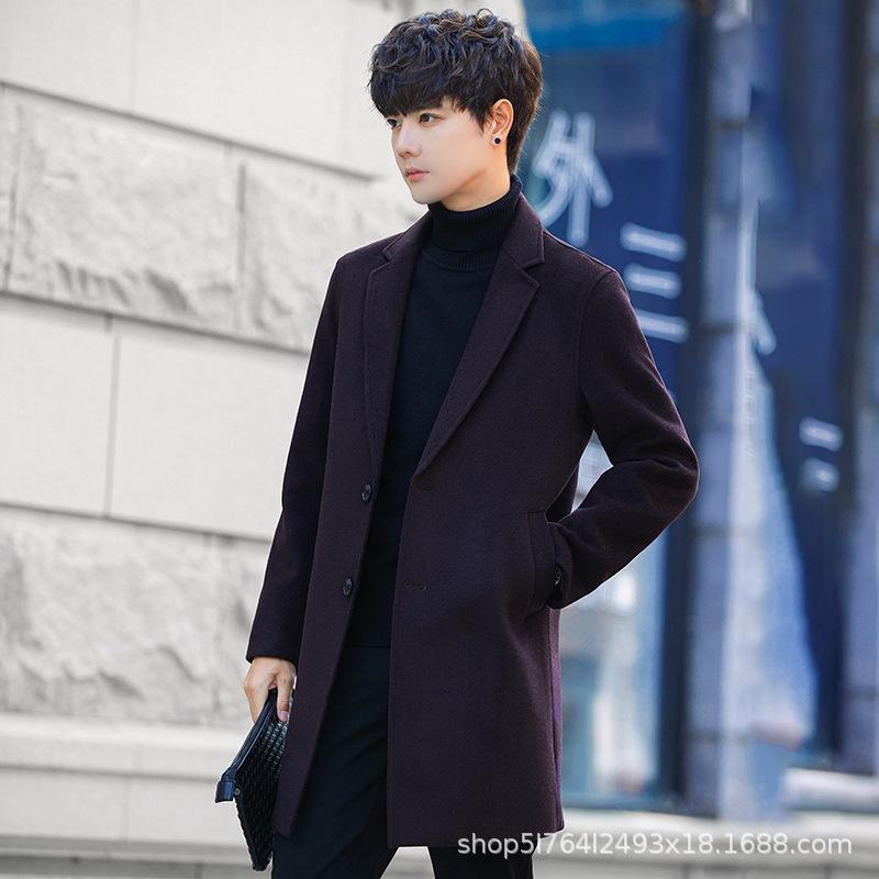 

Мужское зимнее пальто, мужское пальто средней и длинной длины в корейском стиле, облегающее шерстяное пальто, утолщенный тренчкот 4XL фиолетовый