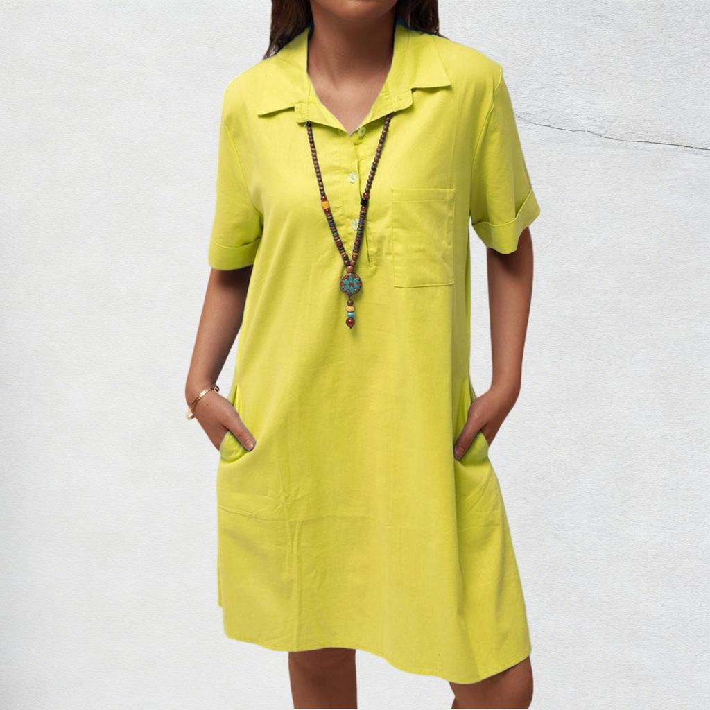 Women's Shirt Dress Button Down Short Sleeve Dresse With Pockets