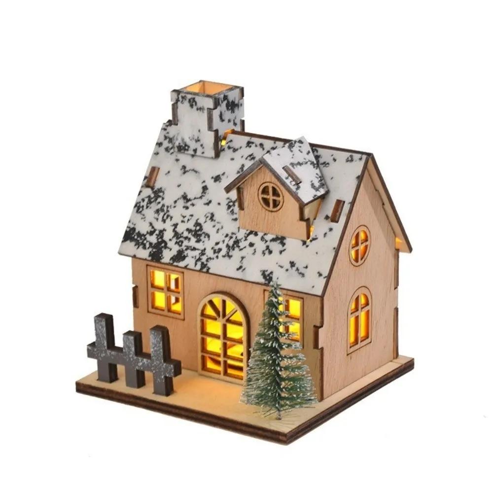 Merry Christmas DIY Xmas Wooden House Glowing Castle Mini Christmas LED Light Xmas Ornaments Home Decoration
