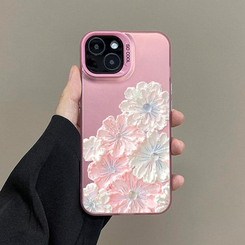 Stylish Laser Phone Case For iPhone 14 15 16 Plus Pro Max 17 11 12 13 Mini Pro Max Oil Painting Flower Cute Floral Back Covers