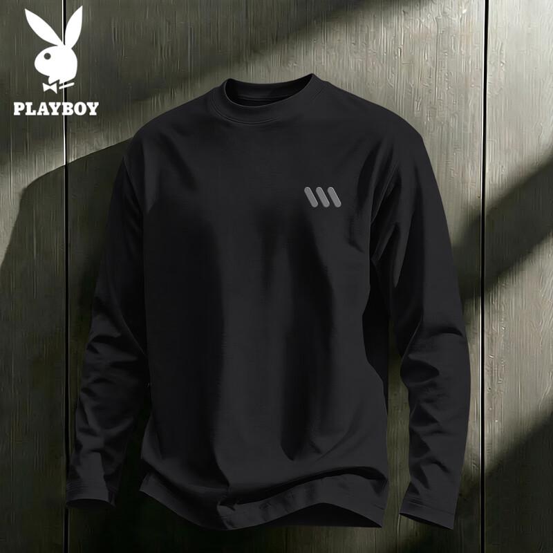 PLAYBOY Men's Pure Cotton Long Sleeve Crew Neck T-Shirt