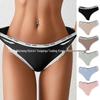 Women's Pure Cotton Ribbed Low Waist Lace Briefs with Breathable Double-Layer Crotch