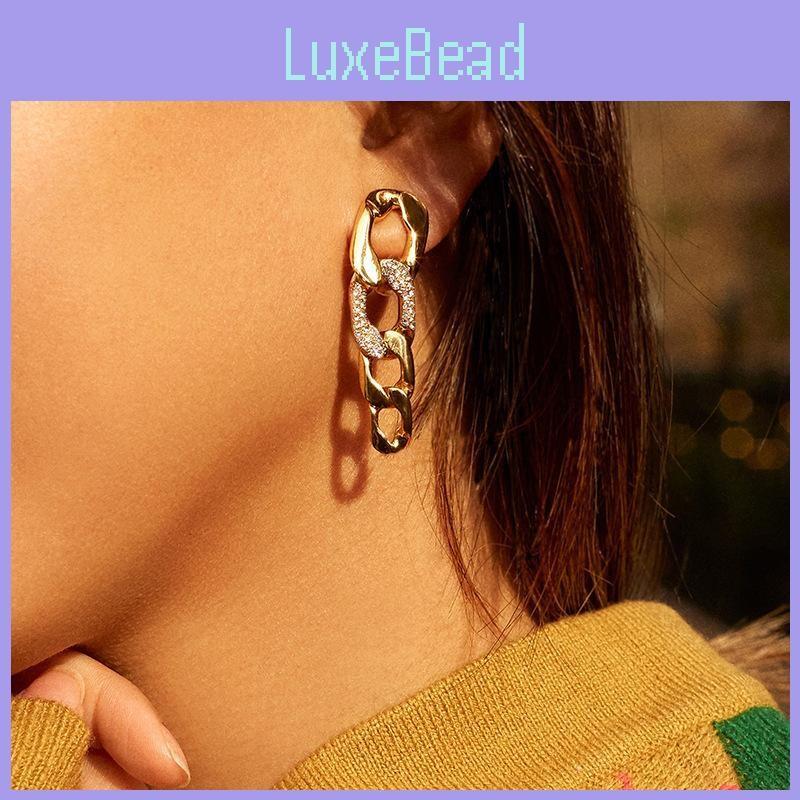 Fashionable Alloy Geometric Stud Earrings For Women With Sparkling Chain Style