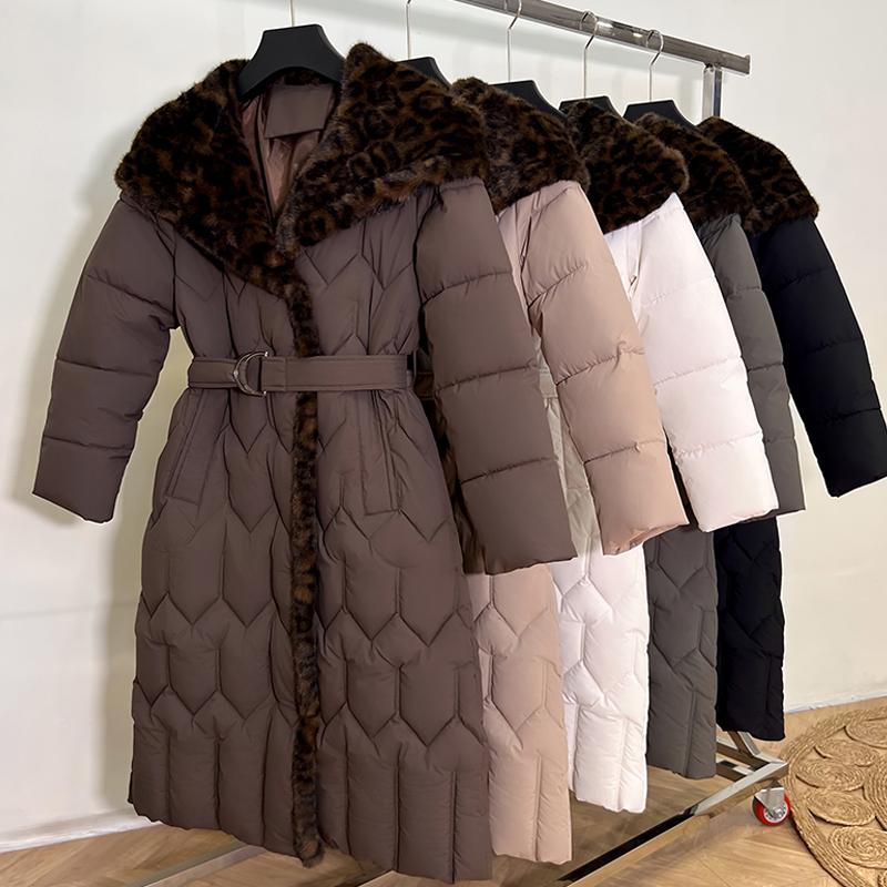 Plus Size L-7XL Fashion Winter Jackets Woman Long Parkas Hooded Faux Fur Collar Loose Thick Warm Overcoat Casual Women's Coats With Belt