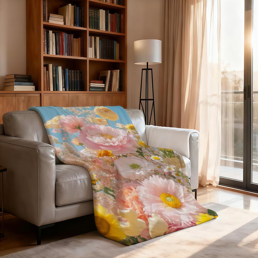 Colorful Flowers Blanket Soft Throw Blanket for Home Bedroom Bed Sofa Picnic Travel Office Rest Cover Blanket Gift