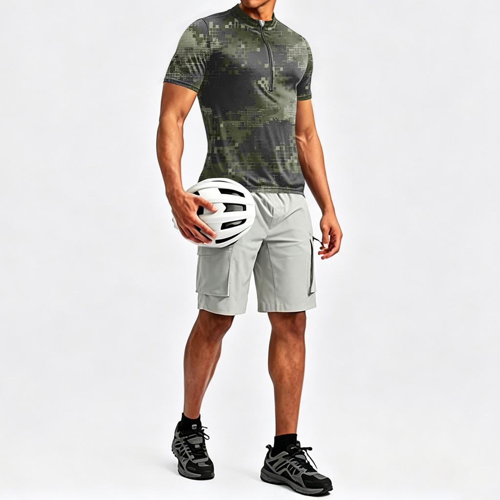 Herren Kurzarm Fahrradtrikot Halber Reißverschluss Atmungsaktiv Schnelltrocknend Leichtes Material Bequeme Passform Sportliches Oberteil für Outdoor-Sportarten