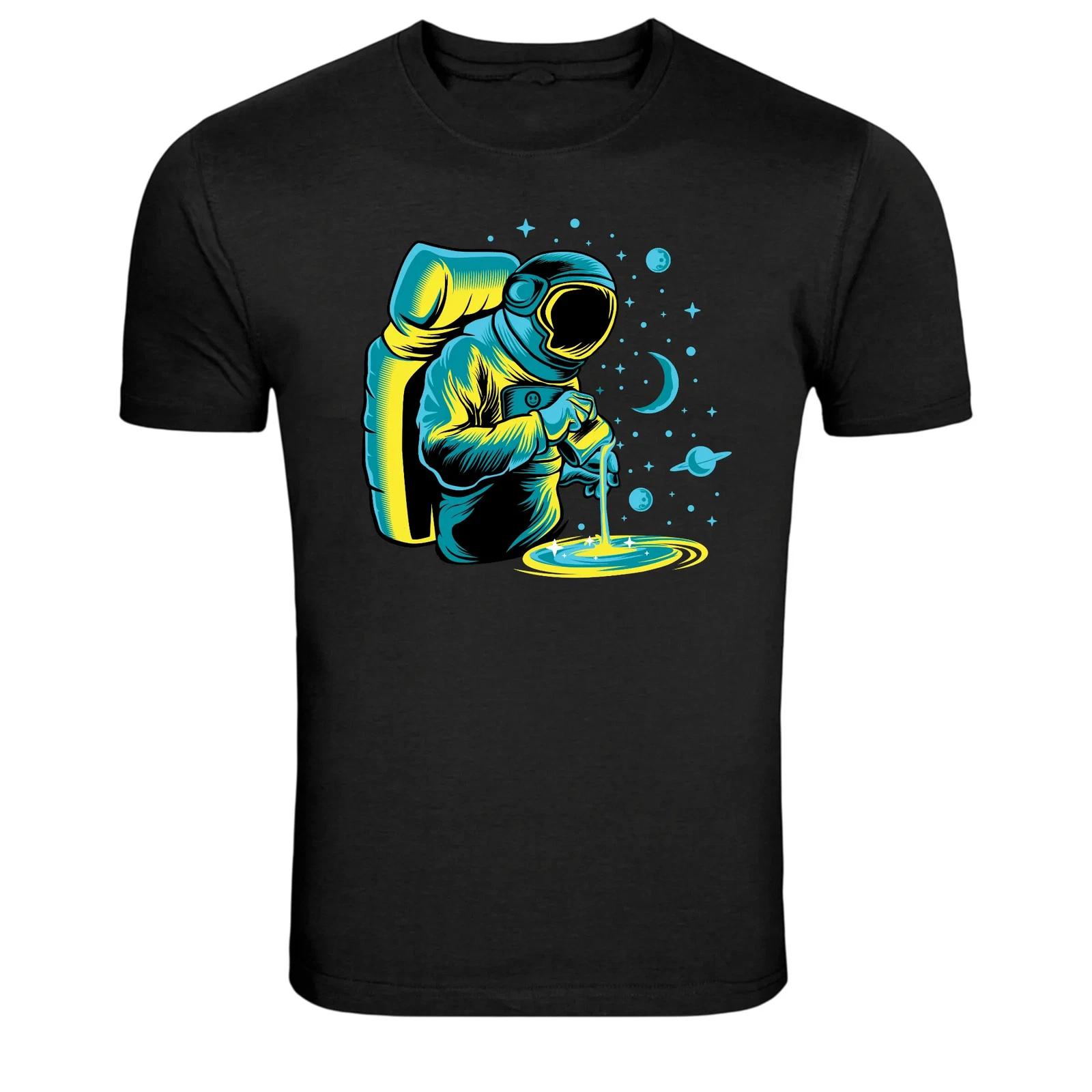 Astronaut Pouring Cosmic Liquid Universe Graphic T-Shirt M