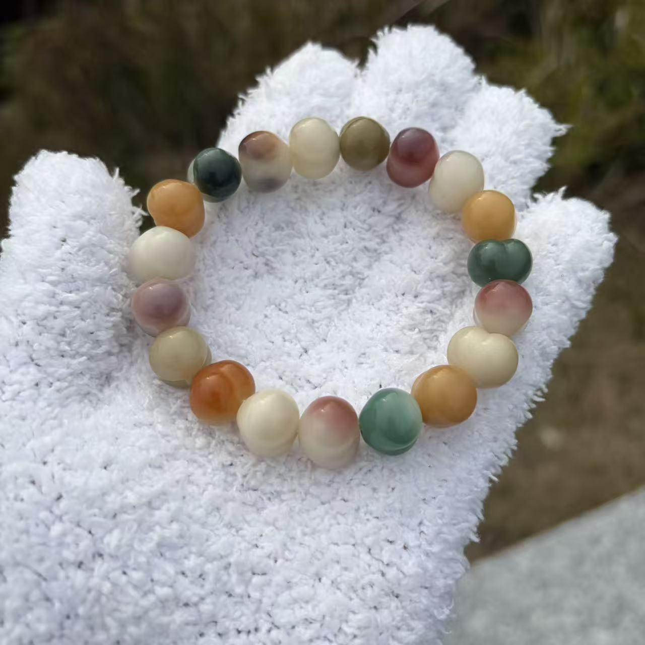 Peach Butt Heart Bodhi Root Multi-Treasure Bracelet - Unisex Cultural Prayer Beads for Students and Adults
