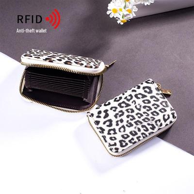 RFID Anti-Diebstahl Leopardenmuster Damen Akkordeon Kartenhalter mit Reißverschluss Münzbörse und Großer Multi-Karten-Kapazität