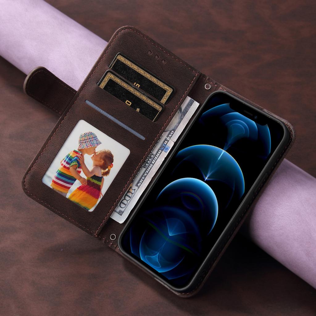 For iPhone 17 Pro Max Leather Wallet Cases Skin Touch Phone Cover Stand with Strap