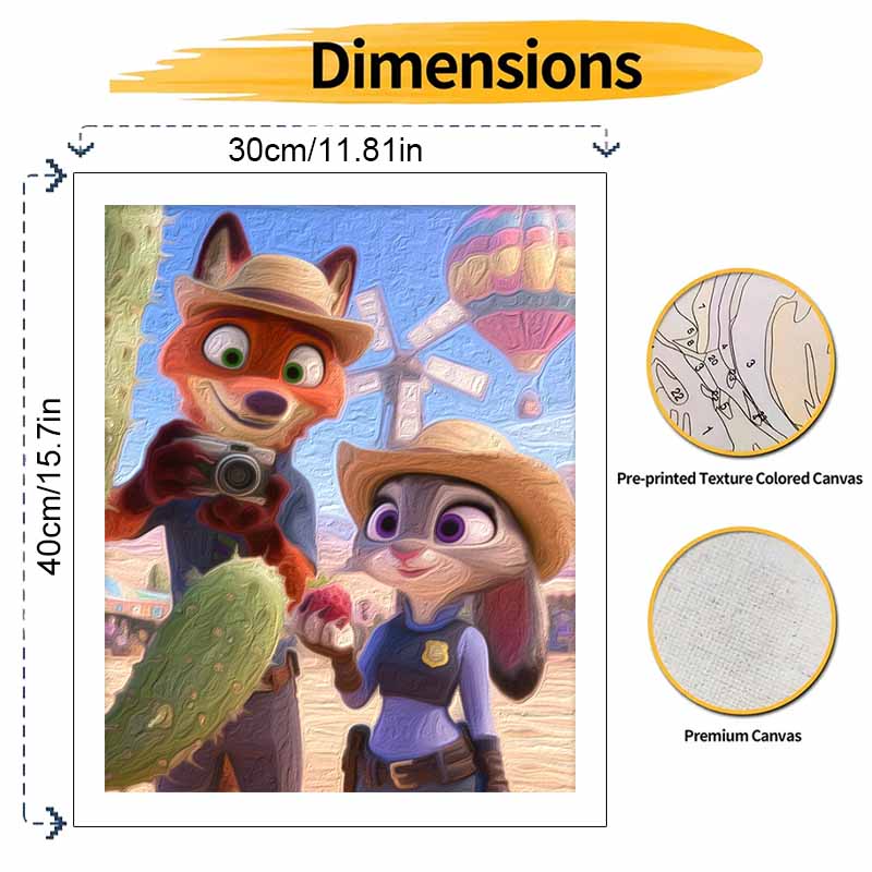 Disney Zootopia Nick and Judy Digital Oil Painting Art Kit Hand Painted Home Decor