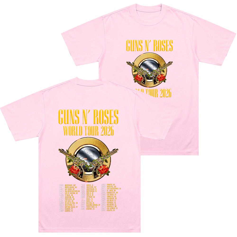 Guns N Roses World Tour 2026 T-shirts Rock Band Hip Hop Streetwear Double Spear Rose Graphic T Shirts Trendy Unisex 100%Cotton Tees summer Anime Tops