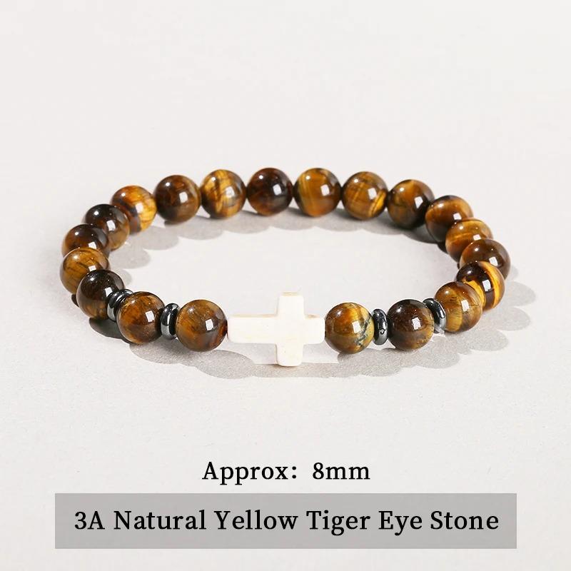 Natural Stone Bead With White Turquoise Cross Bracelets Women Men Classic Stretch Bangles Reiki Elastic Bracelet Gift