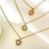 Versatile Geometric Charm Necklace With Sparkling Rhinestones Stainless Steel Clavicle Chain Adjustable Jewelry