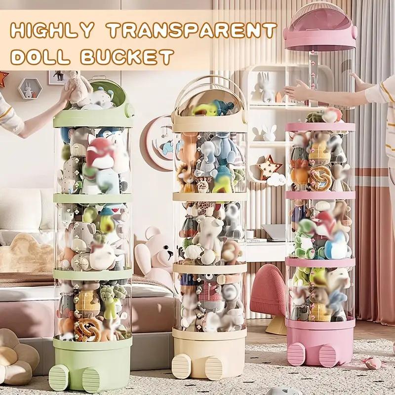 Doll Storage Box With Light Toys Organization Plush Toy Storage Tube Transparent Plastic Stuffed Storage Barrel Organizer Gifts