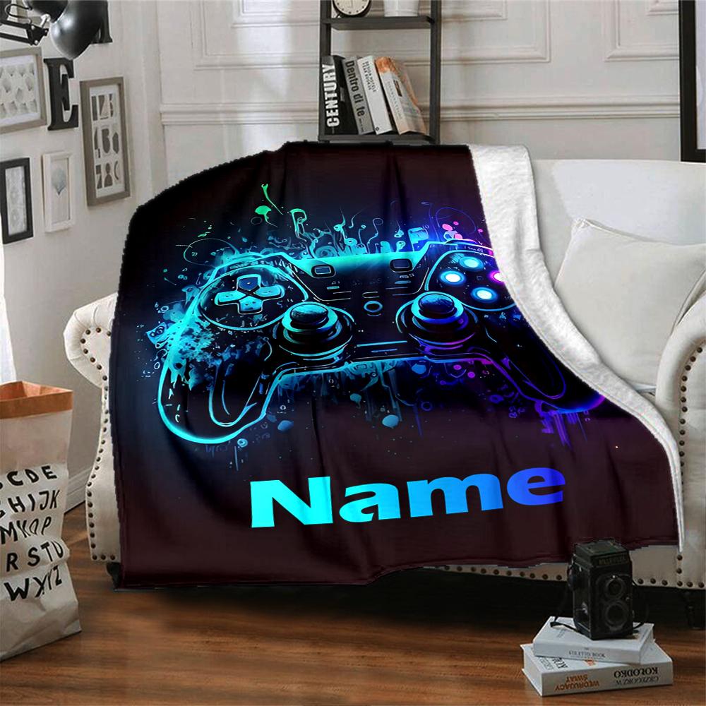 Custom Name Game Controller Theme Printed Blanket - Perfect for Couch, Bed, Travel & Outdoor Use | Machine Washable, Cozy & Durable.
