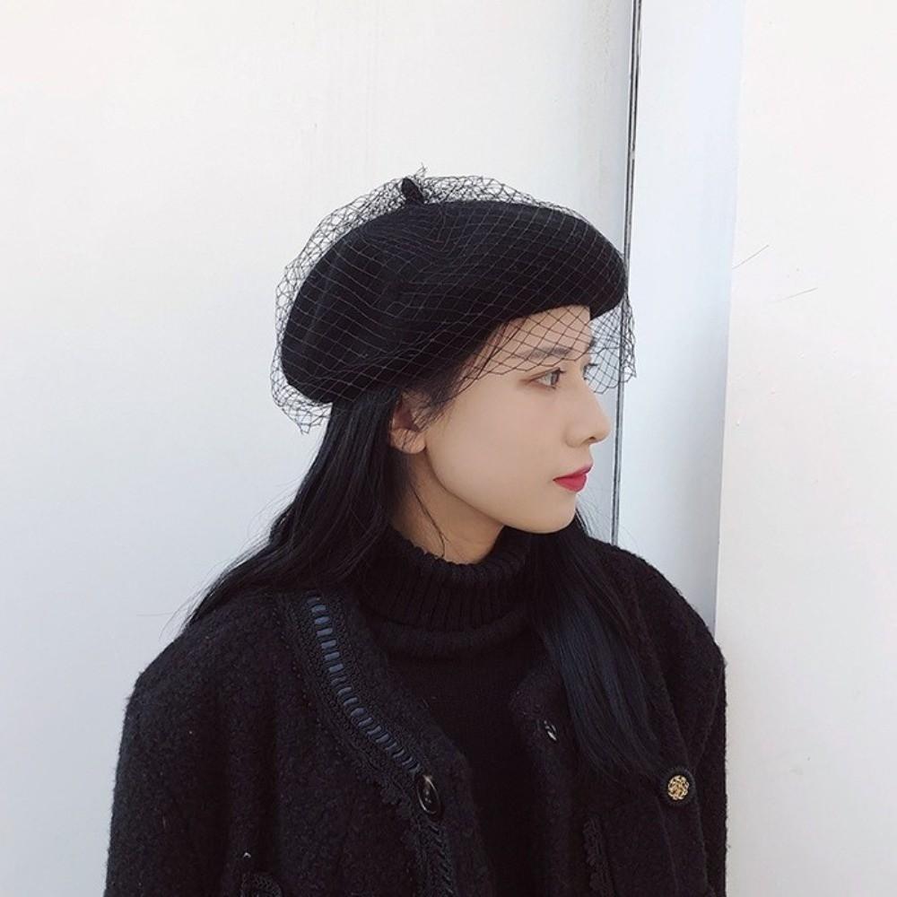 French Style Painter Hat Net Beanie Cap Vintage Mesh Wool Beret  Girl