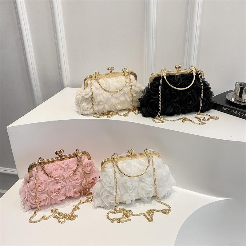 New Rose Flower Banquet Bag Bridal Bag Fashion Bag Dress Bag Clutch Bag Cheongsam Chain Oblique Span Bag