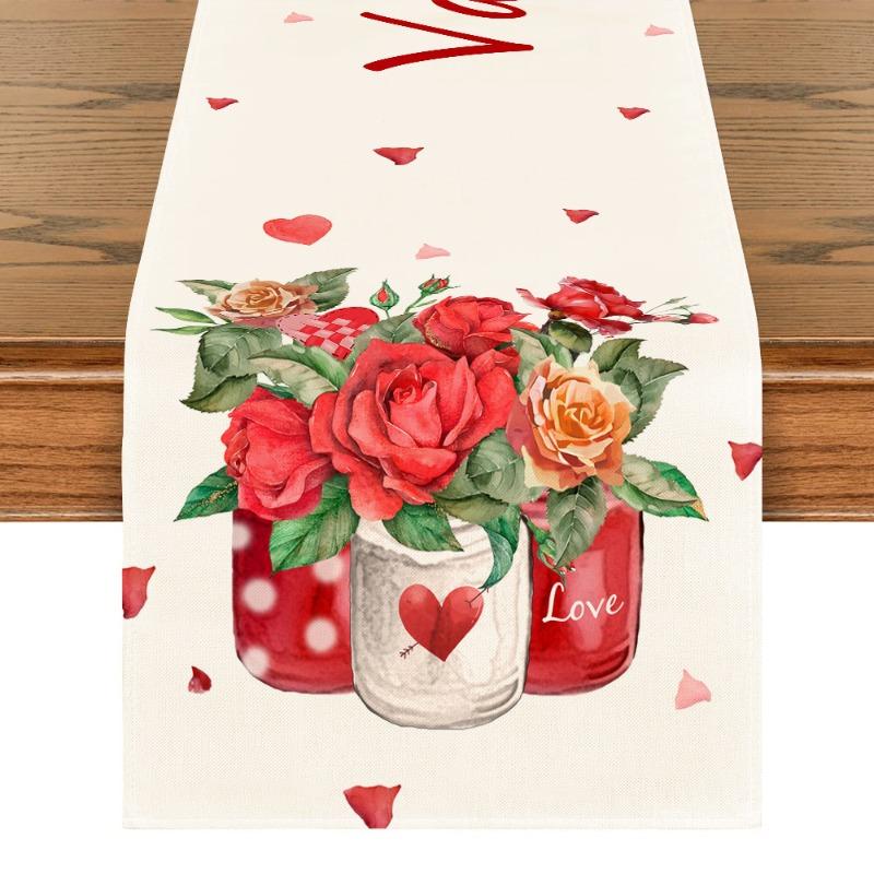Valentine's Day Table Flag Cat Branch Heart Pattern Table Decoration Indoor Outdoor Home Party Decoration