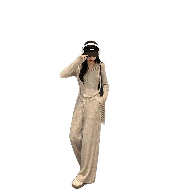 Sports and leisure two-piece set hooded sweater jacket women's spring wide-leg pants trousers new fashion suit