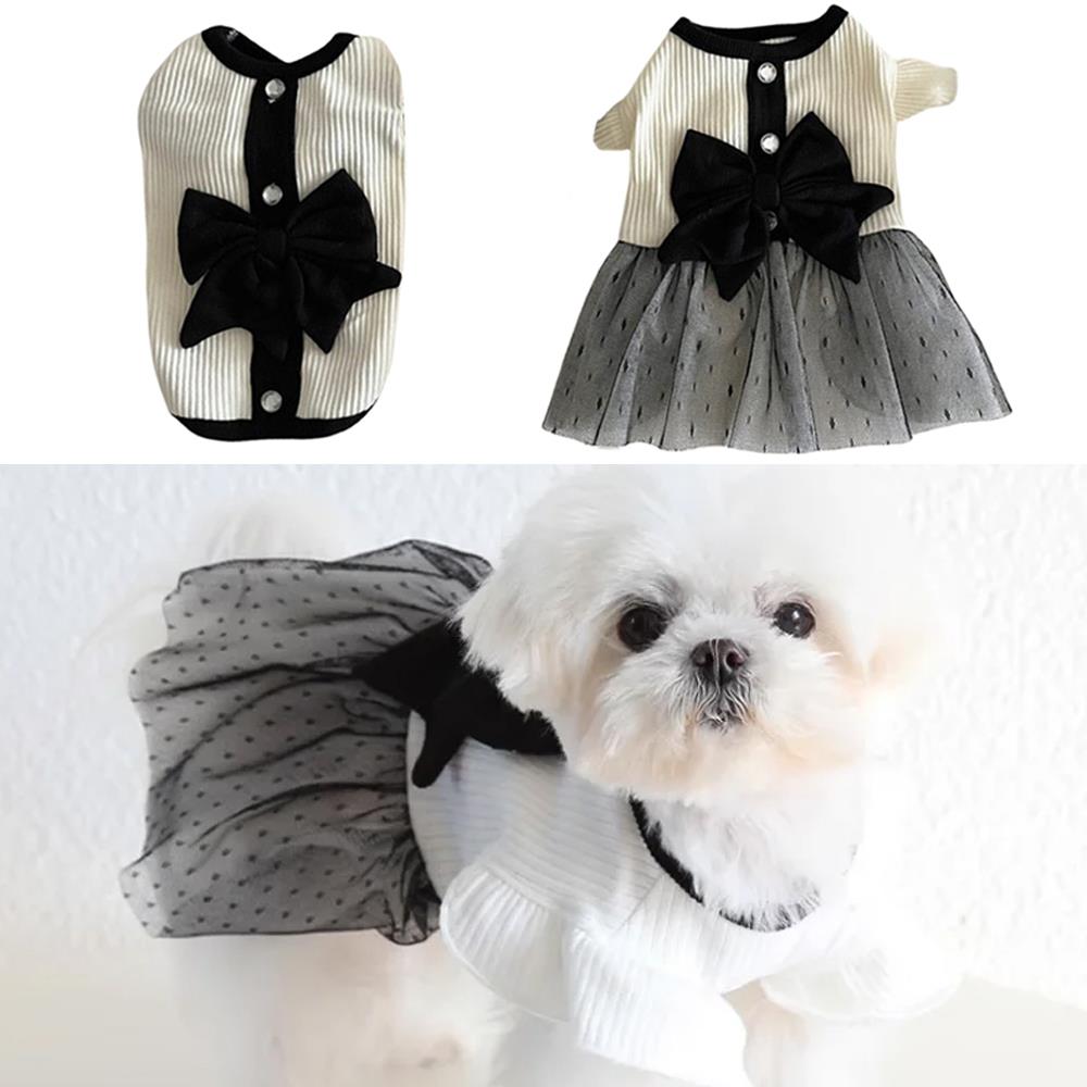 Knitted Dog Dresses for Small Dogs Cats Bow-Knot Cute Girl Dog Clothes JK Female Pet Dress Puppy Outfits for Chihuahua Yorkie