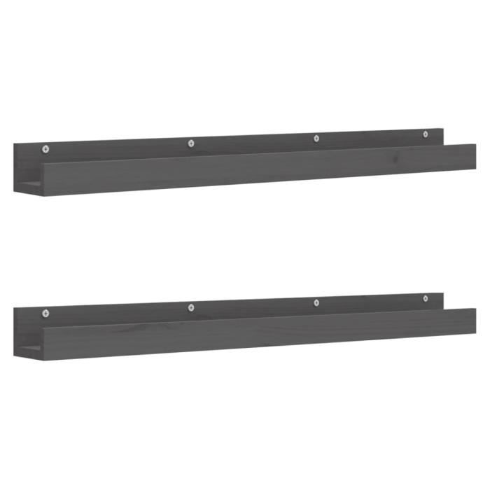 823596 vidaXL Étagères murales 2 pcs Gris 110x12x9 cm Bois de pin massif