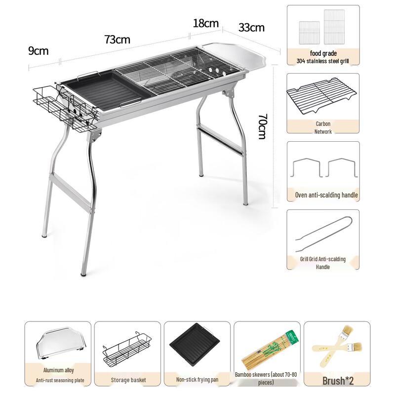 Tri-polar Outdoor Portable Folding Stainless Steel BBQ Grill