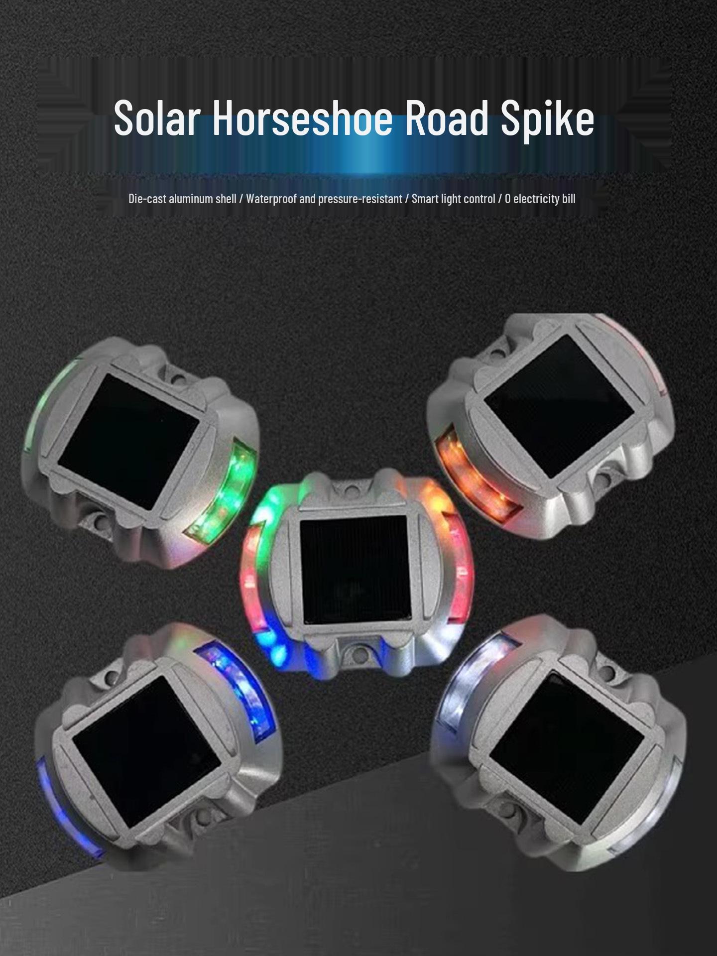 10 Solar Horseshoe Road Studs: Aluminum Reflective Warning & Flashing Lights for Nighttime Traffic Safety 6 LED Cast Aluminum Horseshoe Studs (Pack of 10)