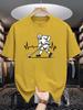 Unisex Beige Tee Ice Hockey Player Heartbeat Line Art Graphic Print Crew Neck Short Sleeve Summer Casual Male Cotton Street Top